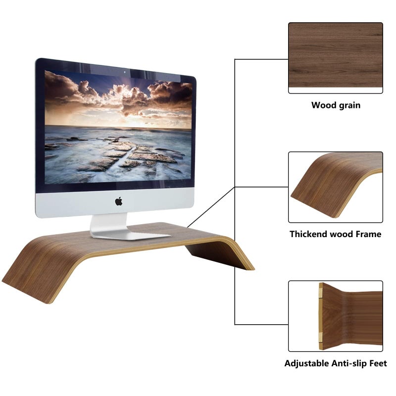 SAMDI Wooden Computer Monitor Stand Save Space Desktop Riser for Computers LCD Monitors Laptop PC iMac Notebook Apple MacBook(Black Walnut) - Image 1